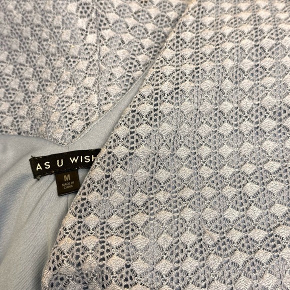 As U Wish Wrap Romper Diamond Pattern Knit Ruffle Hem Slate Blue Women's Sz M - Picture 5 of 9